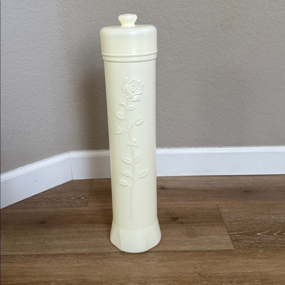 VTG Toilet Paper Roll Canister Storage Holder Blow Mold Rose Design